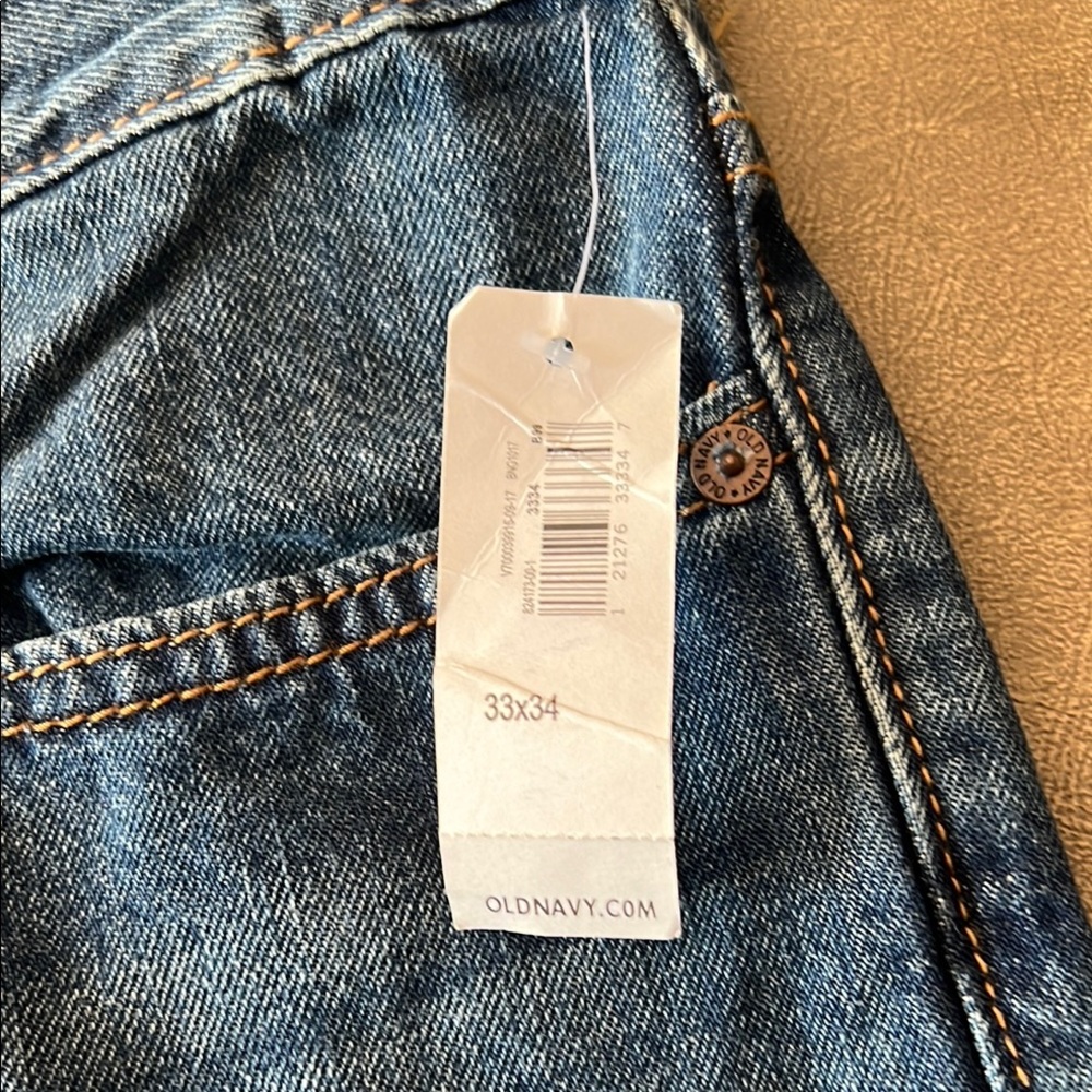 Old Navy Blue Jeans with Classic Denim Texture and Prominent Stitching